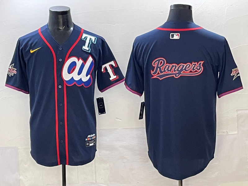 Men 2025 Texas Rangers blank blue Nike MLB All Star jersey style 4->new england patriots->NFL Jersey